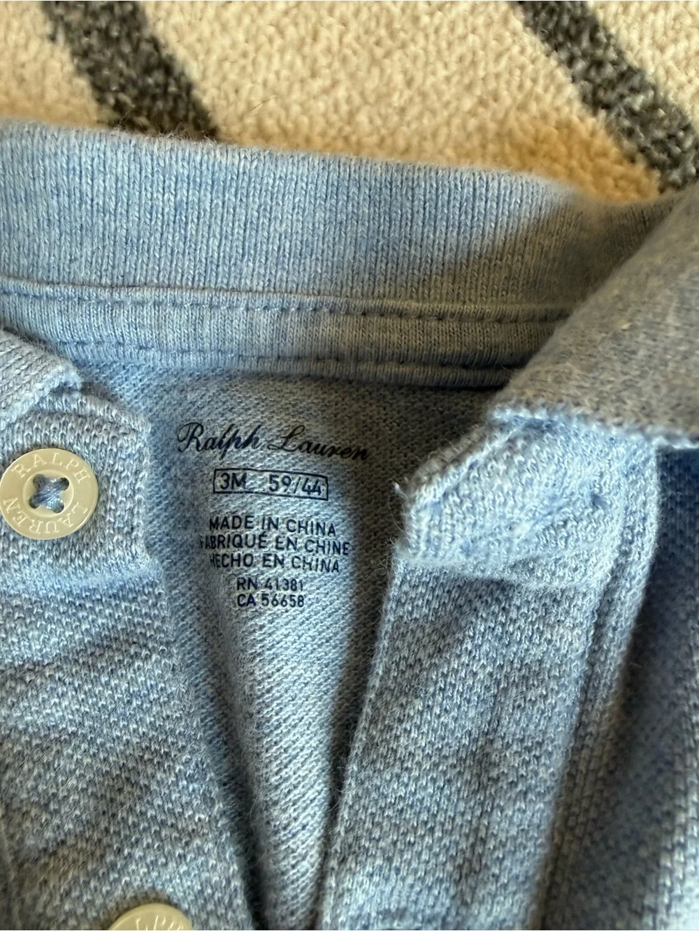 Ralph Lauren Light Blue Polo Romper with Navy Accents